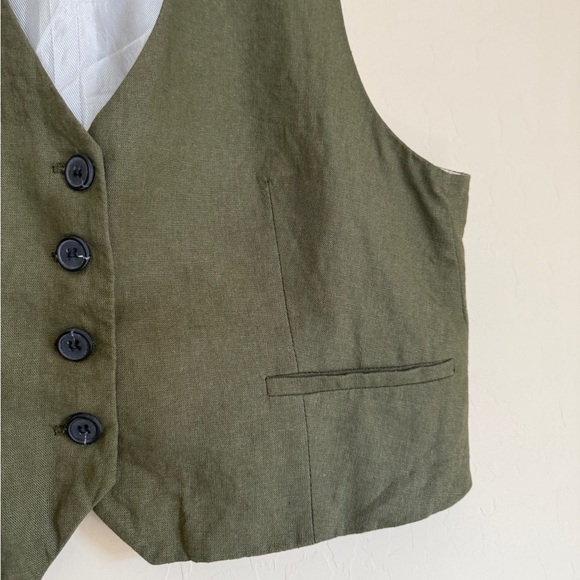 Zara Linen Tailored Vest Army Green Olive Women’s Size Large - Picture 2 of 5